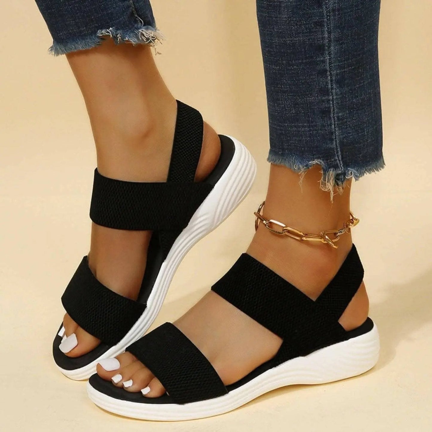 Sandals - Comfortable Low Heel - Rubber Slip-On