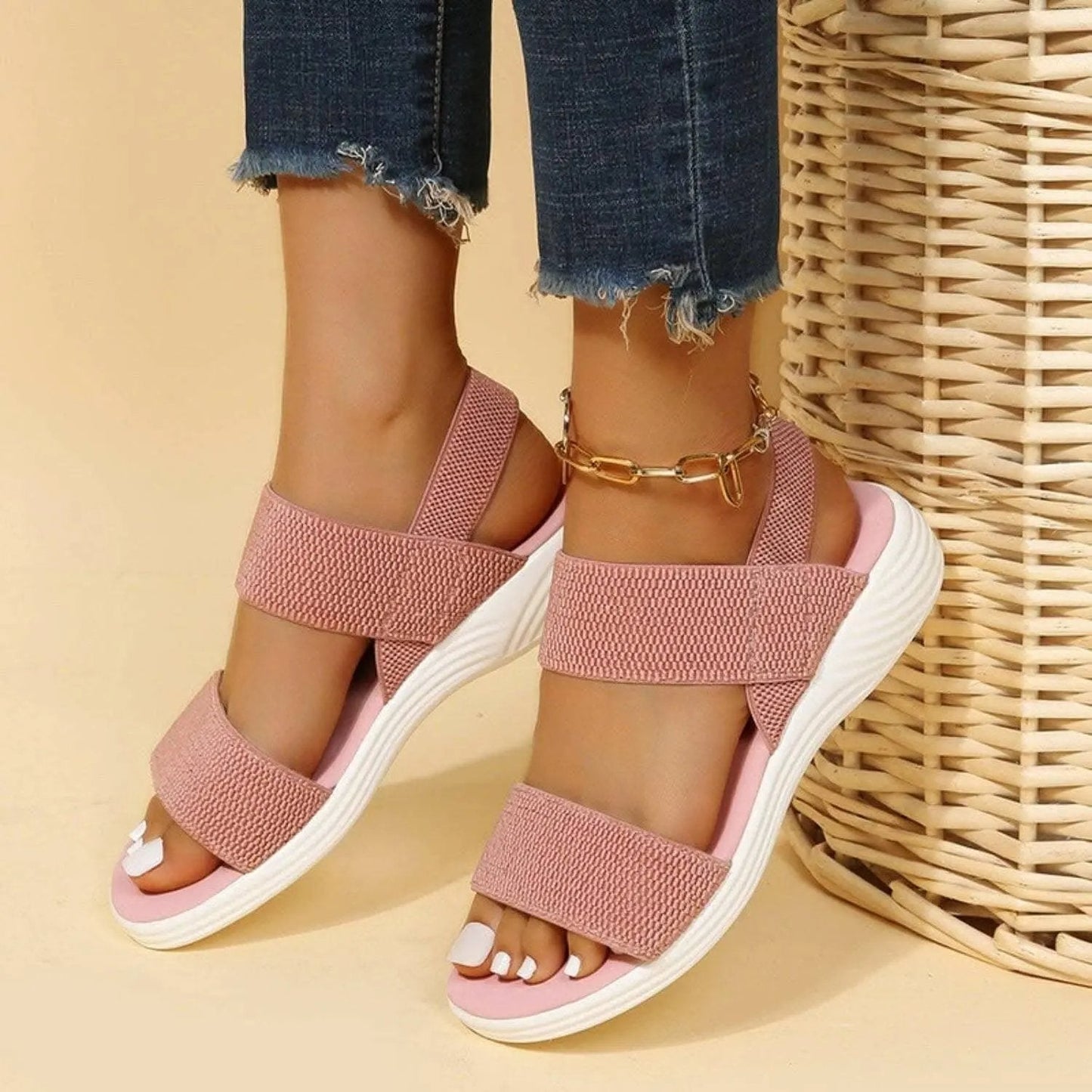 Sandals - Comfortable Low Heel - Rubber Slip-On