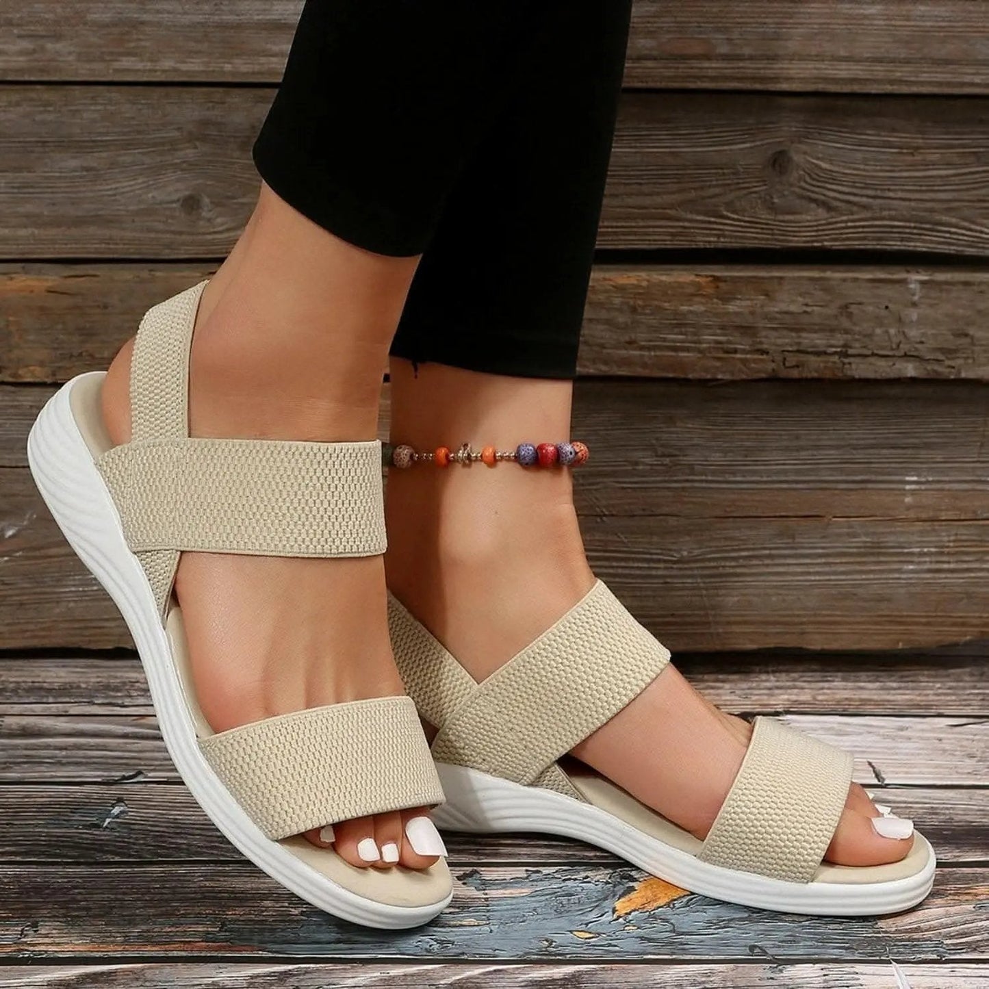 Sandals - Comfortable Low Heel - Rubber Slip-On