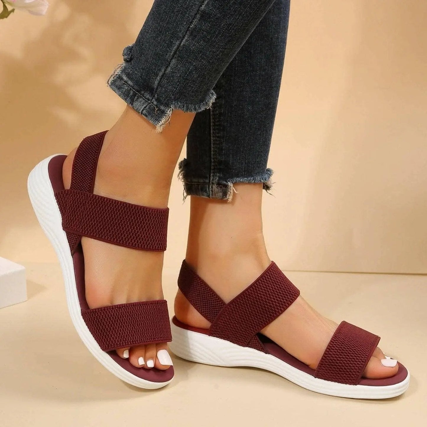 Sandals - Comfortable Low Heel - Rubber Slip-On