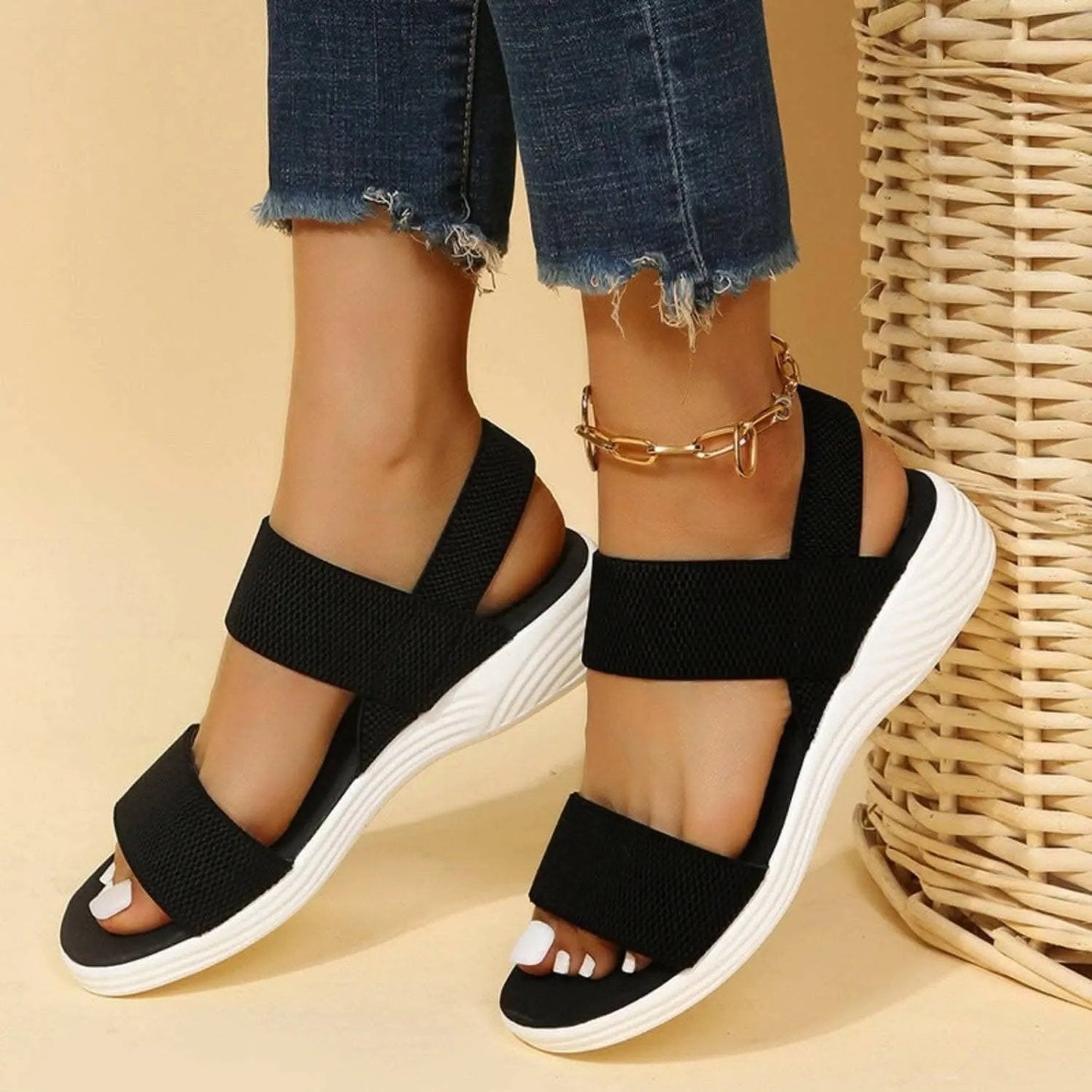 Sandals - Comfortable Low Heel - Rubber Slip-On