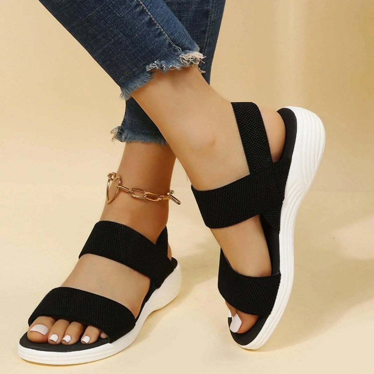 Sandals - Comfortable Low Heel - Rubber Slip-On