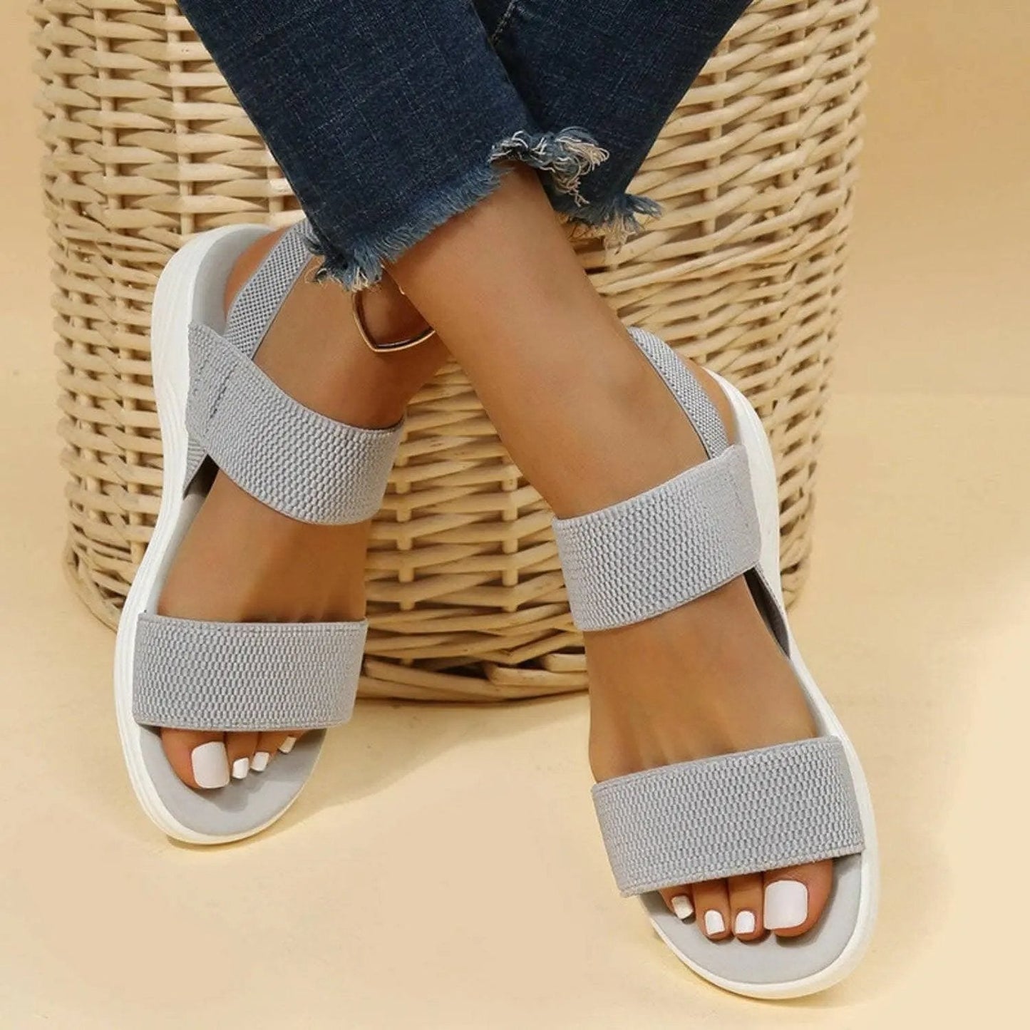 Sandals - Comfortable Low Heel - Rubber Slip-On