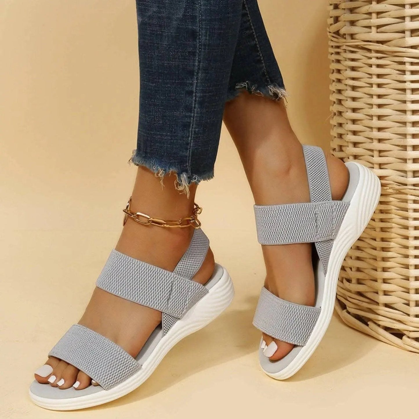 Sandals - Comfortable Low Heel - Rubber Slip-On
