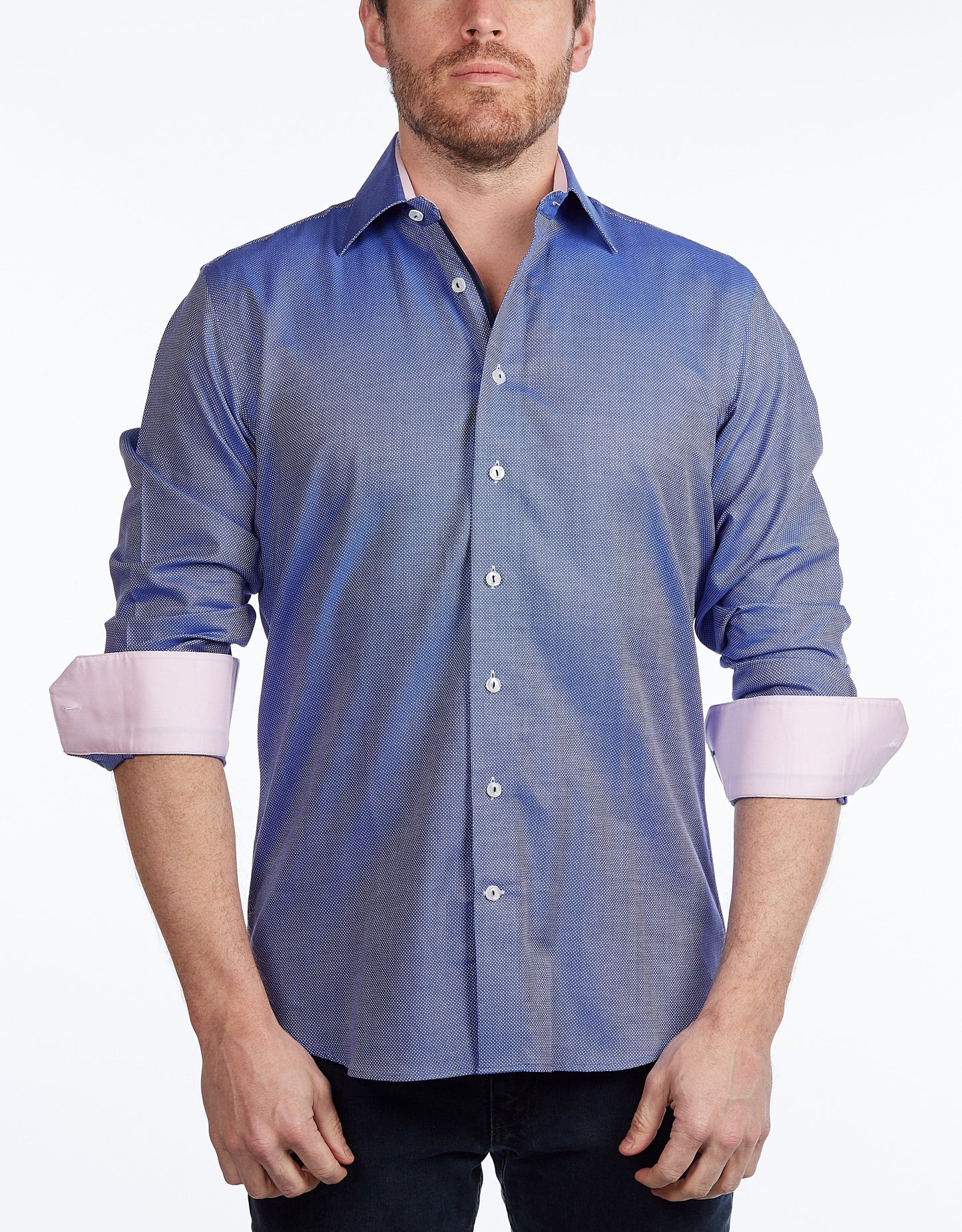 Contrast Collar Button-Up Shirt //  - Contemporary Fit - contrast  trimming- final sale