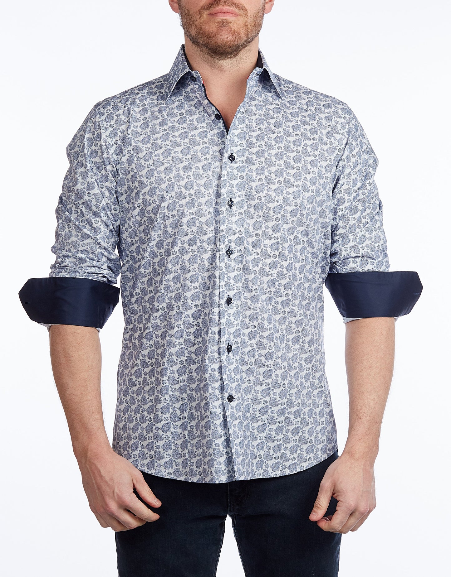 Contrast Collar Button-Up Shirt // Navy -  Contemporary Fit - Contrast trimming - final sale
