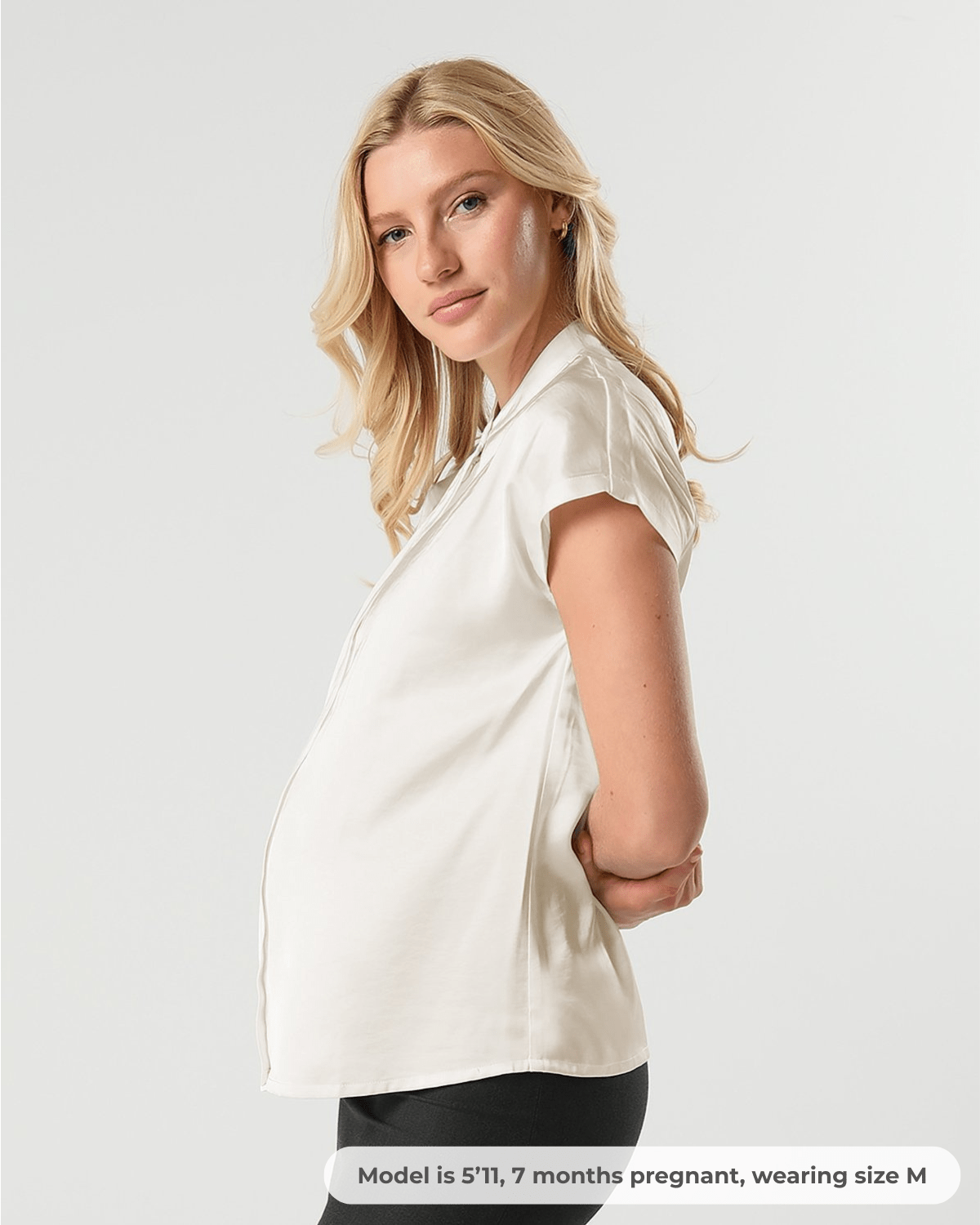 Short Sleeve Satin Maternity Shell Top with Concealed Nursing Zip