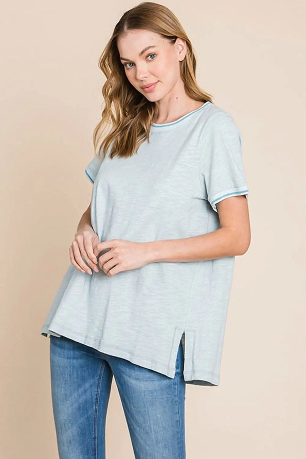 Trendsi Cotton Bleu by Nu Lab Contrast Trim Short Sleeve S