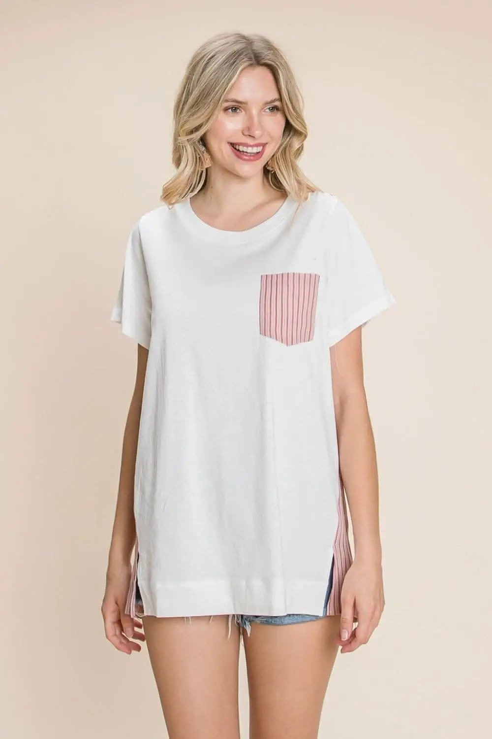 Trendsi Cotton Bleu Striped T-Shirt Women's Casual Tee Soft & Comfy