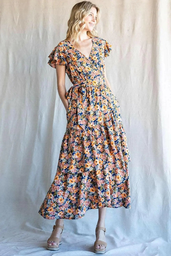 Trendsi swimwear - Cotton Bleu by Nu Label Floral Ruffled Midi Dress