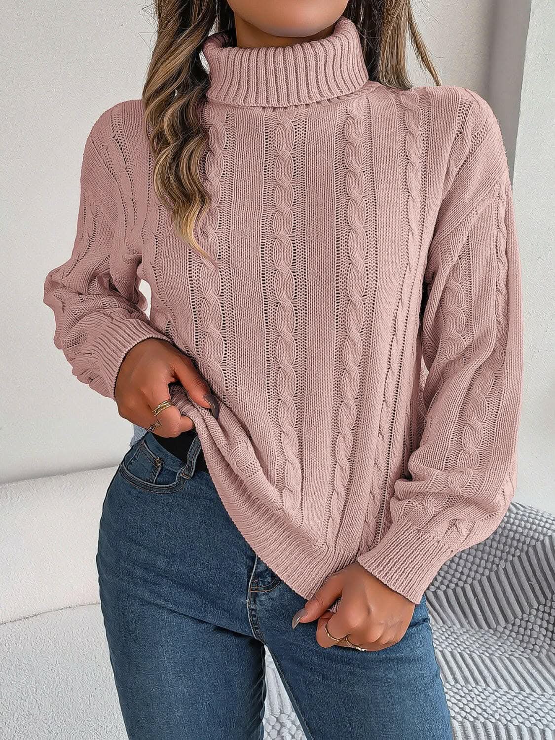 Sweater - Cozy Cable-Knit - Turtleneck
