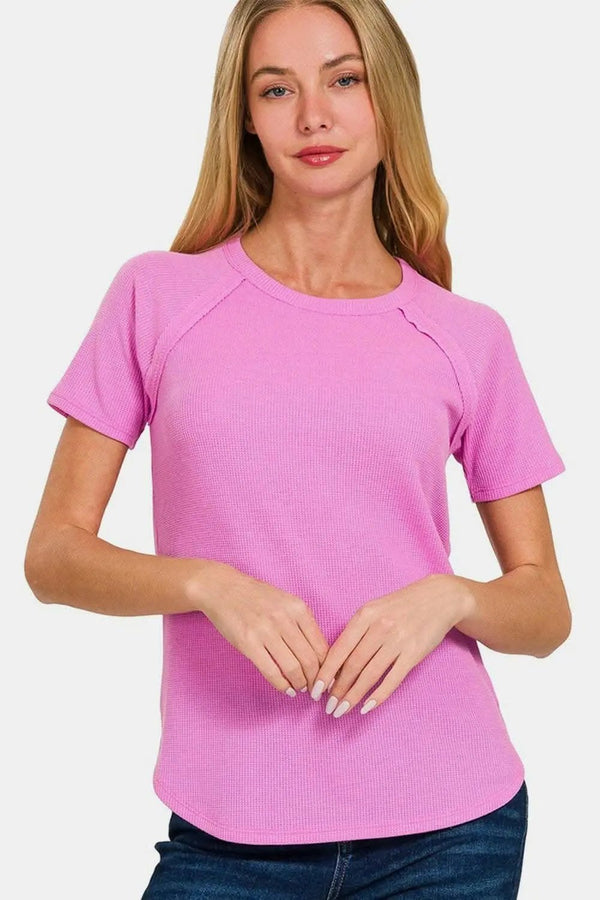 Trendsi Textured Knit Tee Women's Casual Top Waffle T-Shirt Cozy & Soft