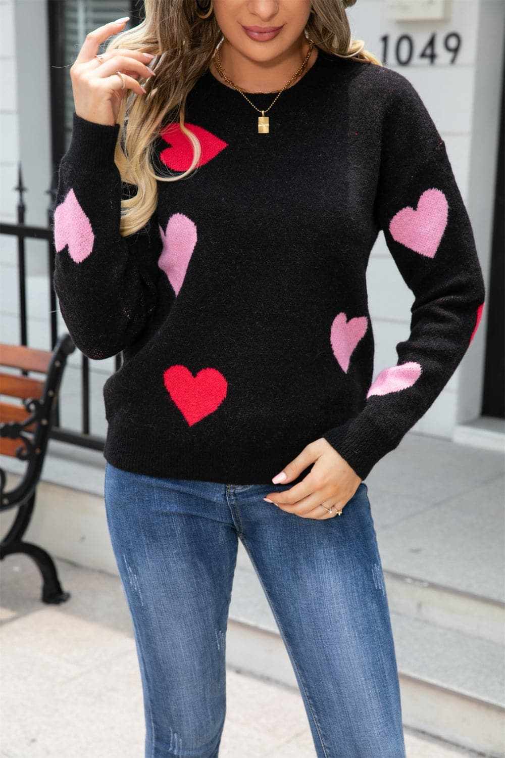 Trendsi Cozy heart dropped shoulder sweater