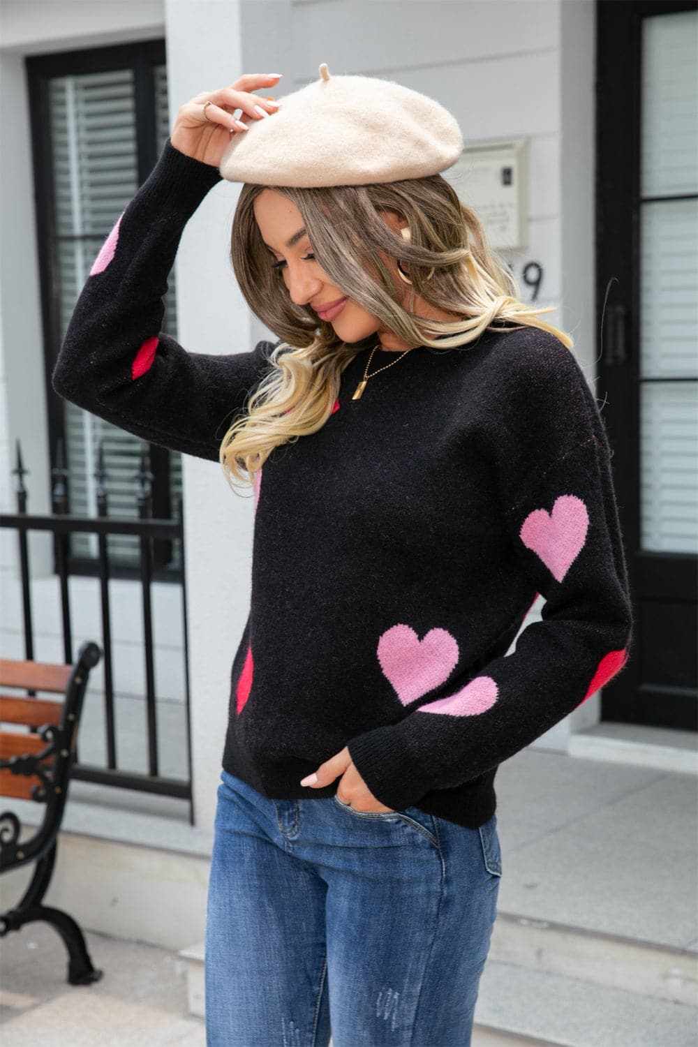 Trendsi Cozy heart dropped shoulder sweater