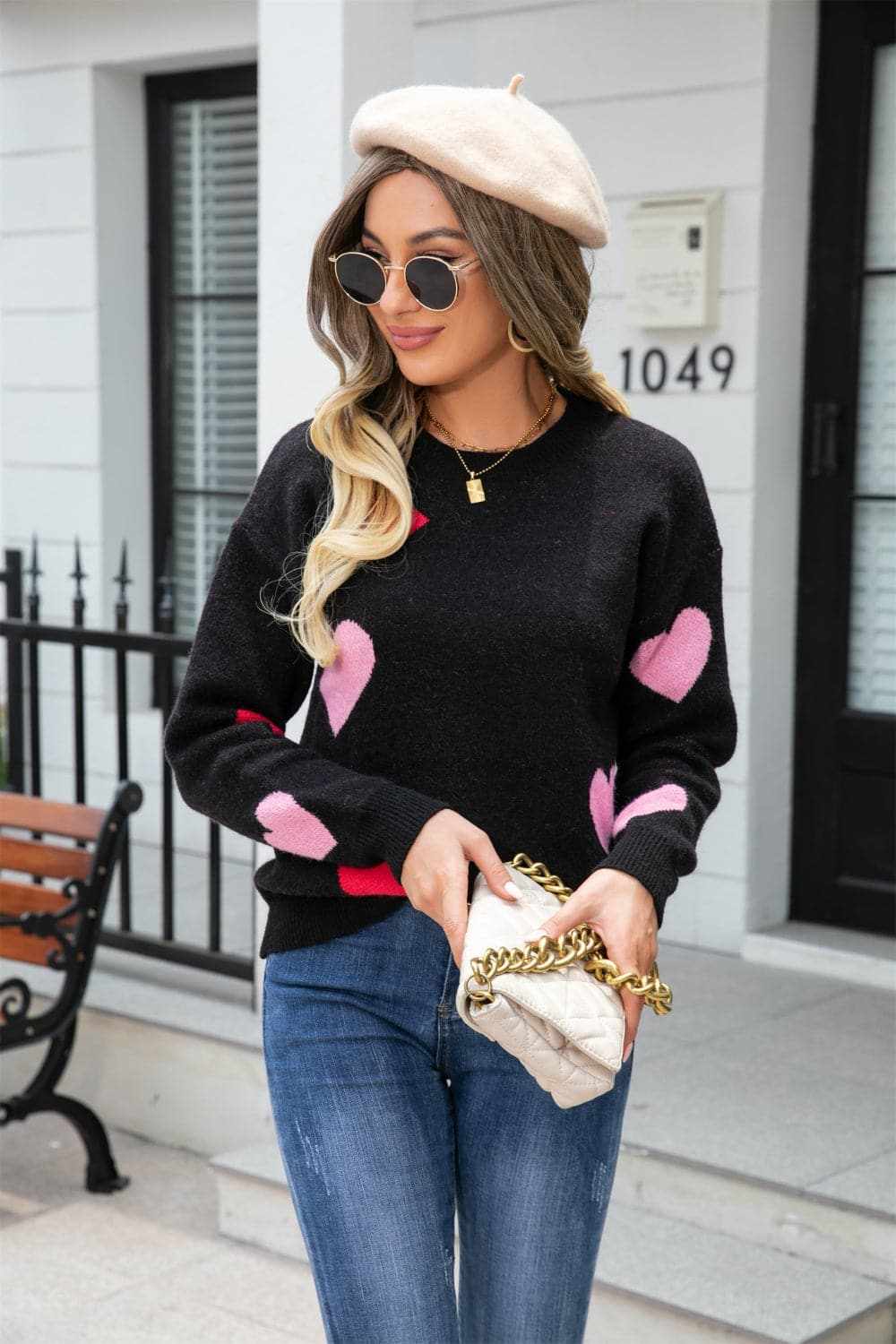 Trendsi Cozy heart dropped shoulder sweater
