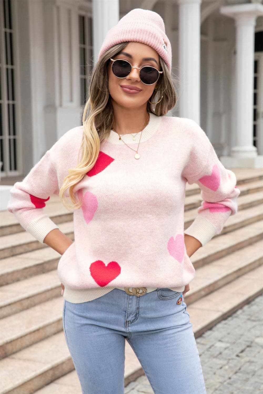 Trendsi Cozy heart dropped shoulder sweater