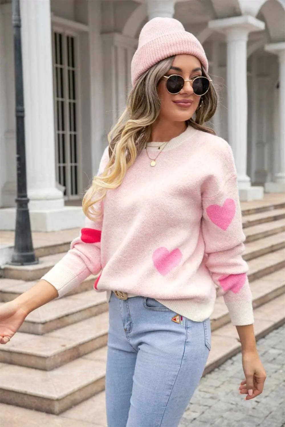 Trendsi Cozy heart dropped shoulder sweater