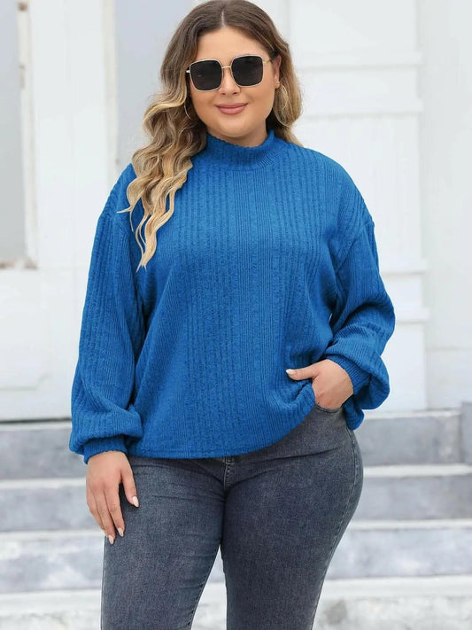 Trendsi Plus Size Ribbed Top Women's Cozy Mock Neck Casual Tee