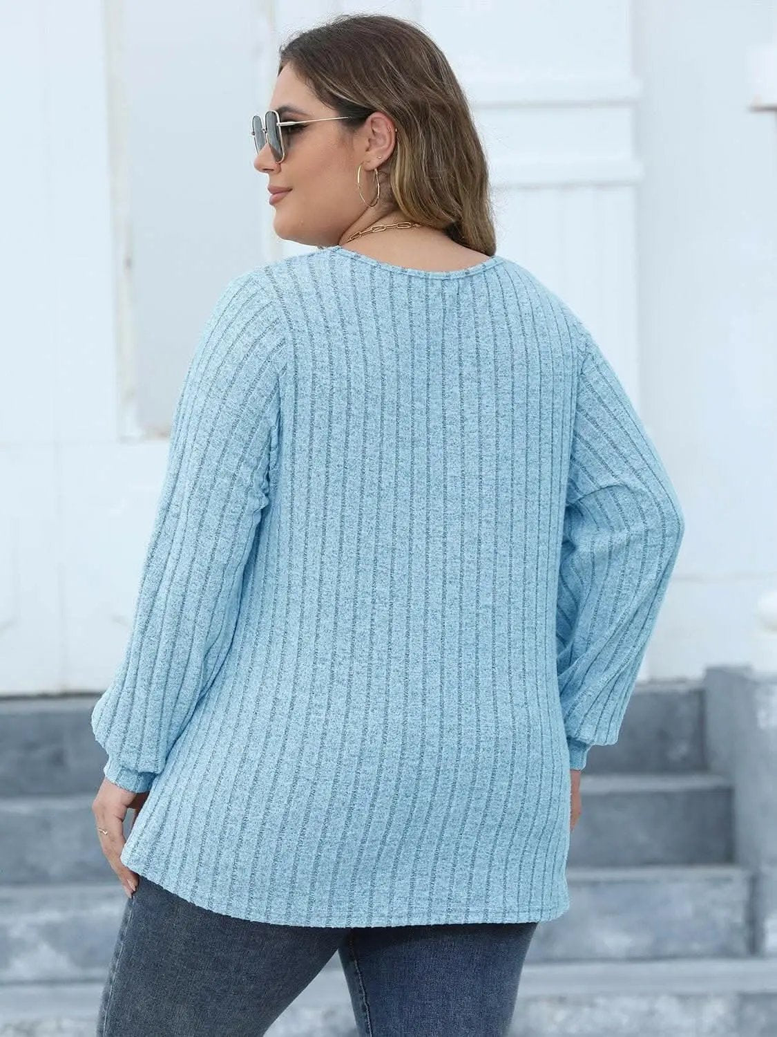Trendsi plus - Cozy ribbed v-neck top for curves