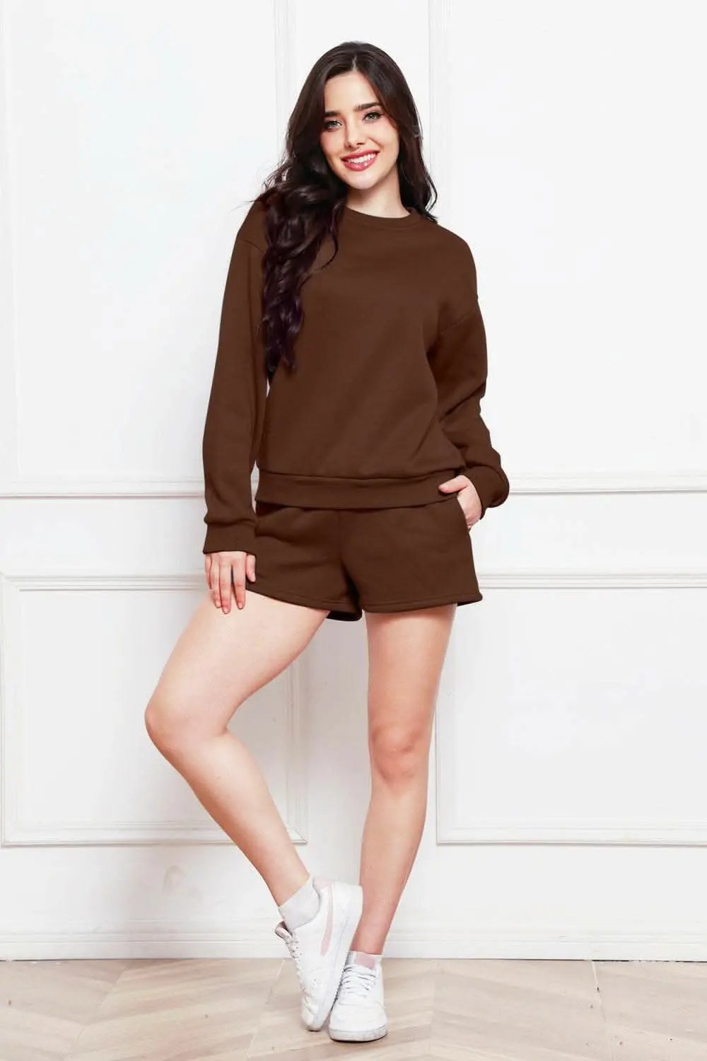 Trendsi Cozy sweatshirt and shorts set