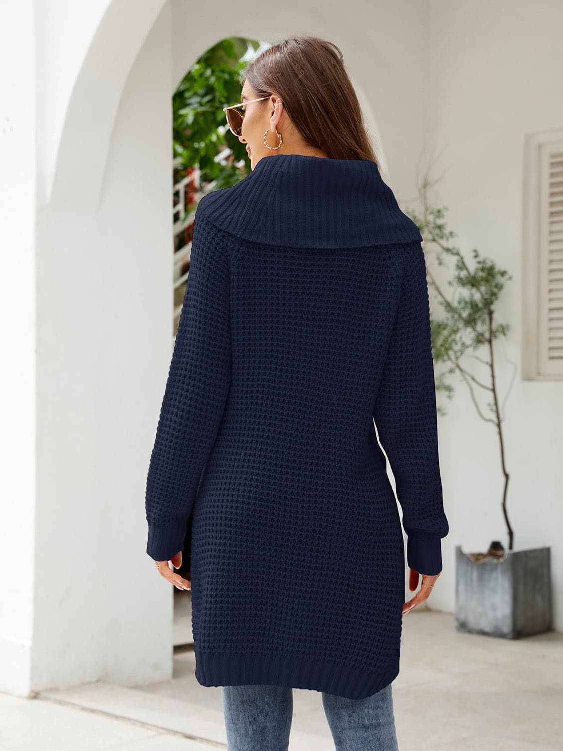 Sweater Dress - Cozy Turtleneck with Slit Knit