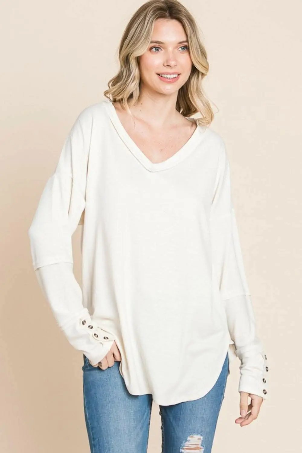 Trendsi usa - Culture Code Full Size V-Neck Dropped Shoulder Blouse