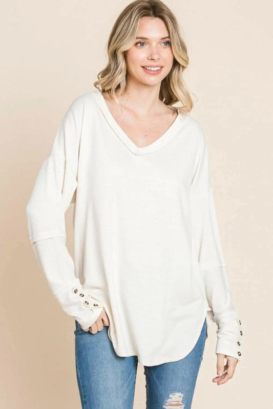 Trendsi usa - Culture Code Full Size V-Neck Dropped Shoulder Blouse