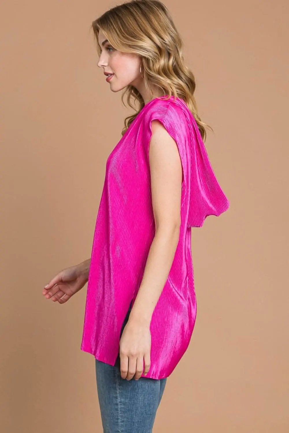 Trendsi Culture Code Slit Cap Sleeve Hooded Top