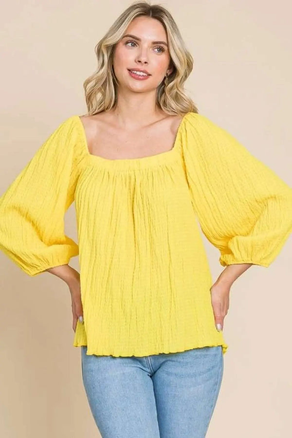 Trendsi Square Neck Top Women's Casual Tee Puff Sleeve Cute Shirt