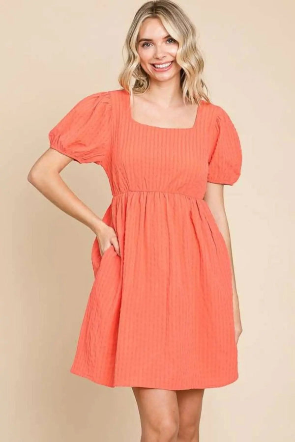 Trendsi Culture Code Textured Dress - Chic Square Neck Ele