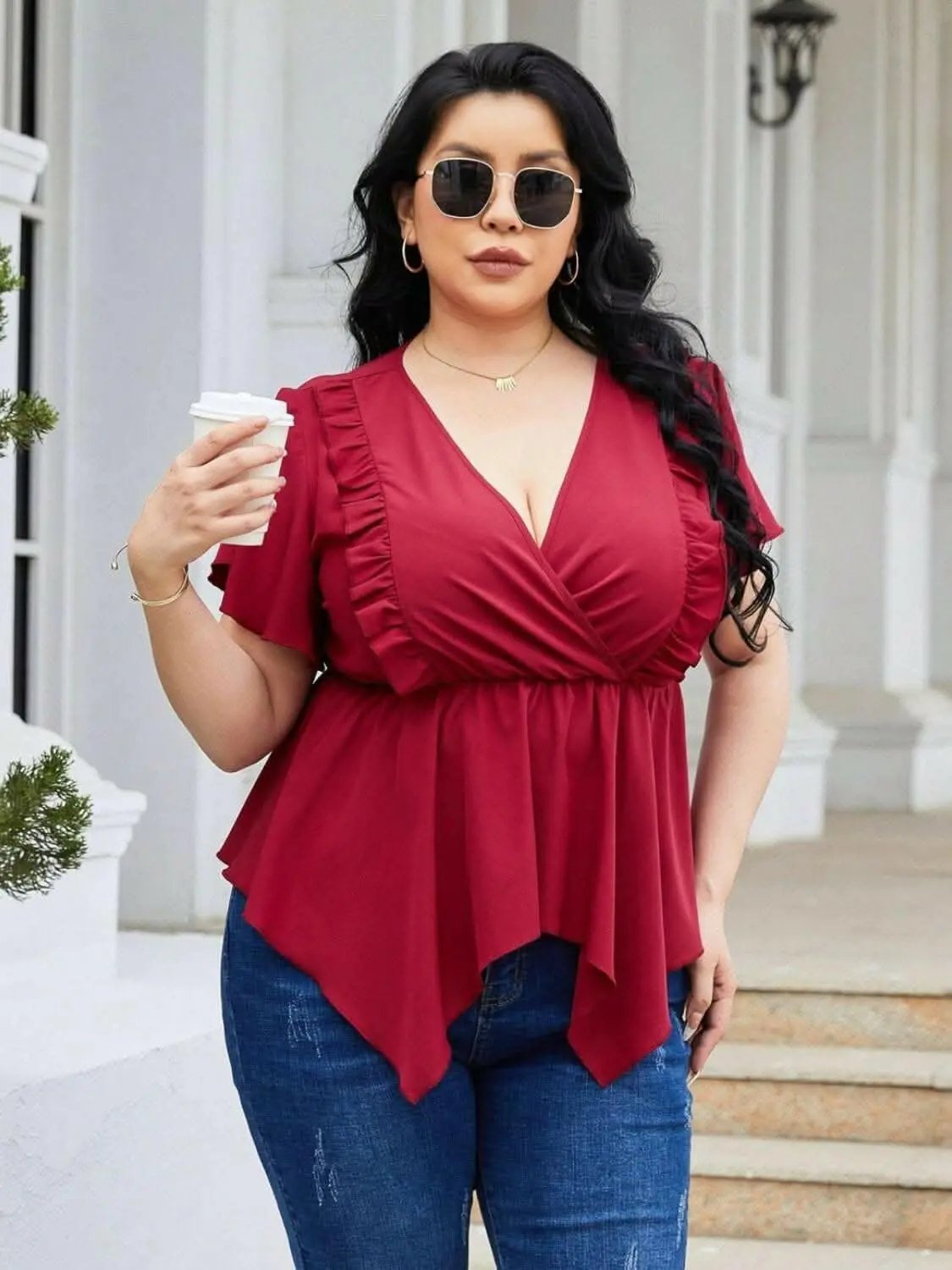 Trendsi plus - Curvy charm flutter sleeve blouse
