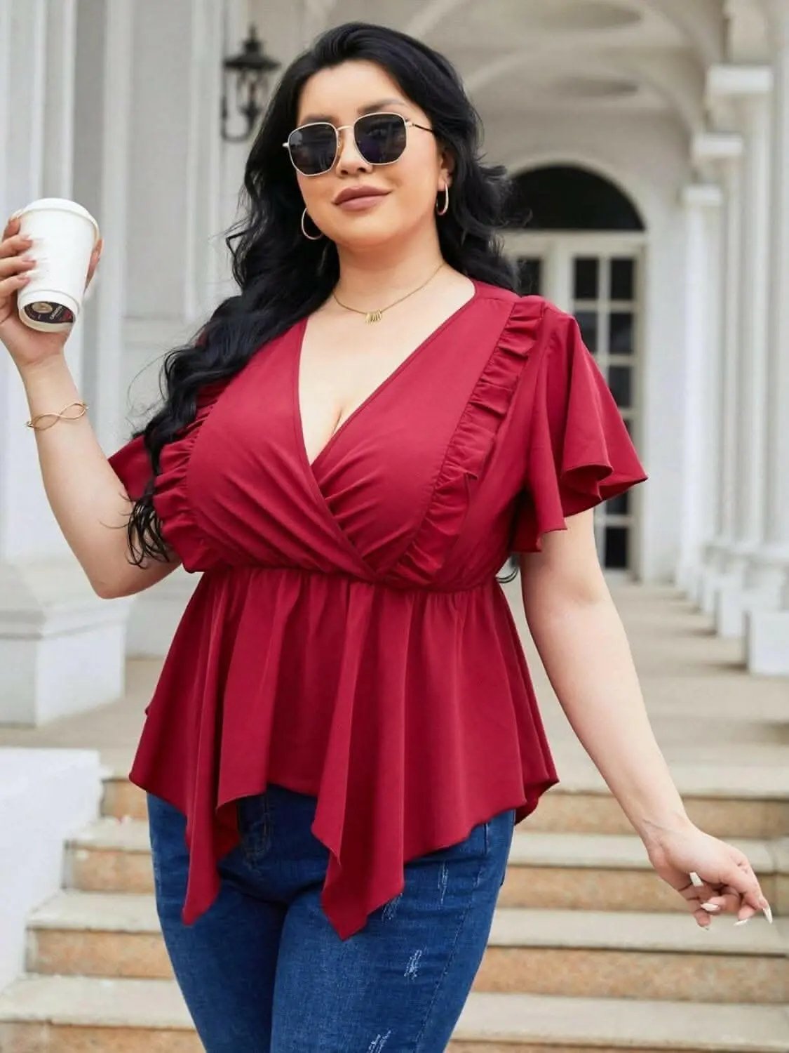 Trendsi plus - Curvy charm flutter sleeve blouse