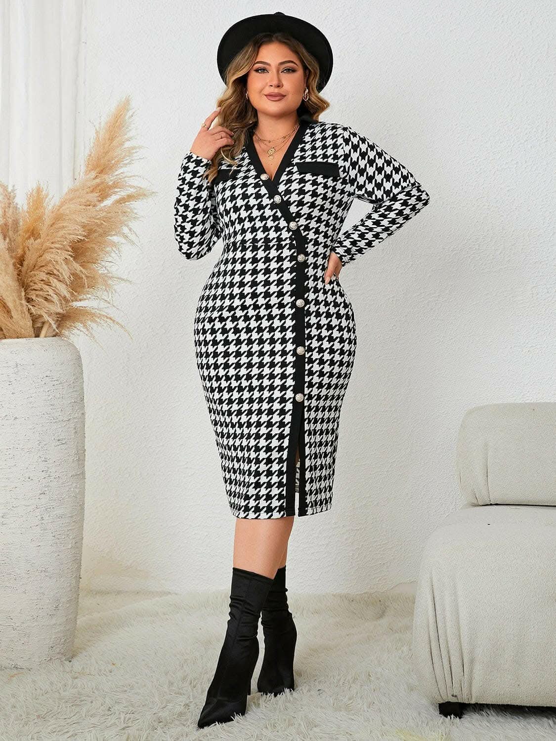 Trendsi plus - Curvy houndstooth maxi dress