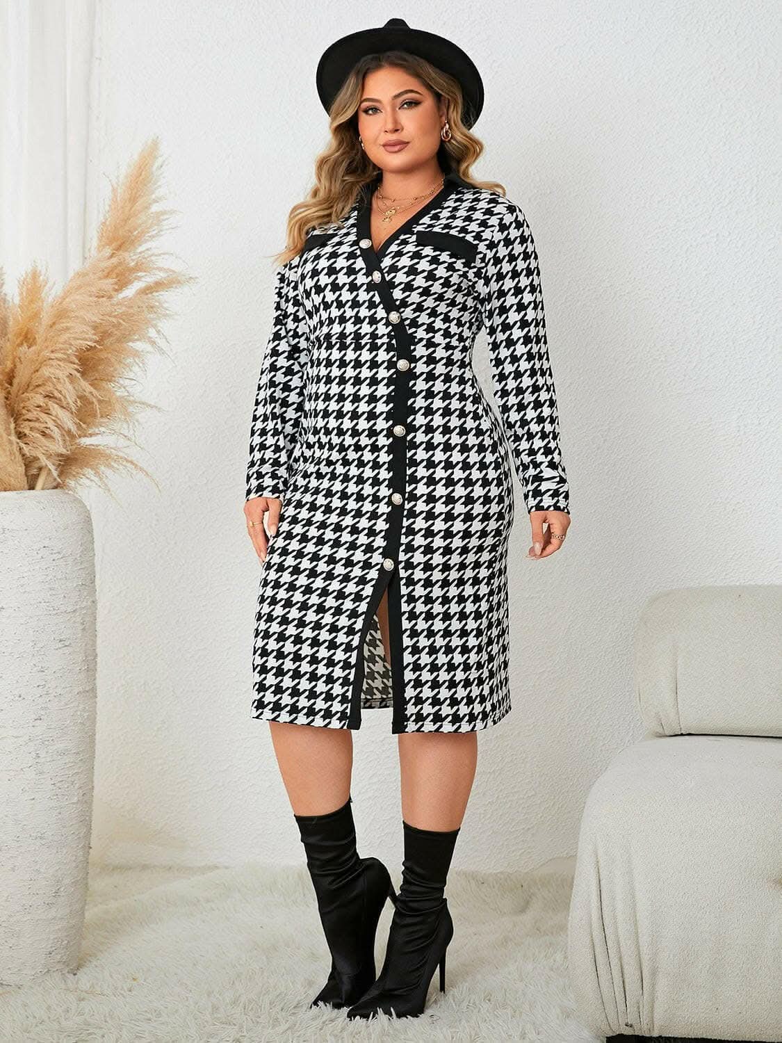 Trendsi plus - Curvy houndstooth maxi dress