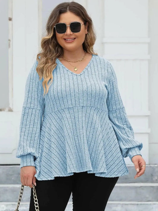 Trendsi plus - Curvy ribbed v-neck top L-3XL