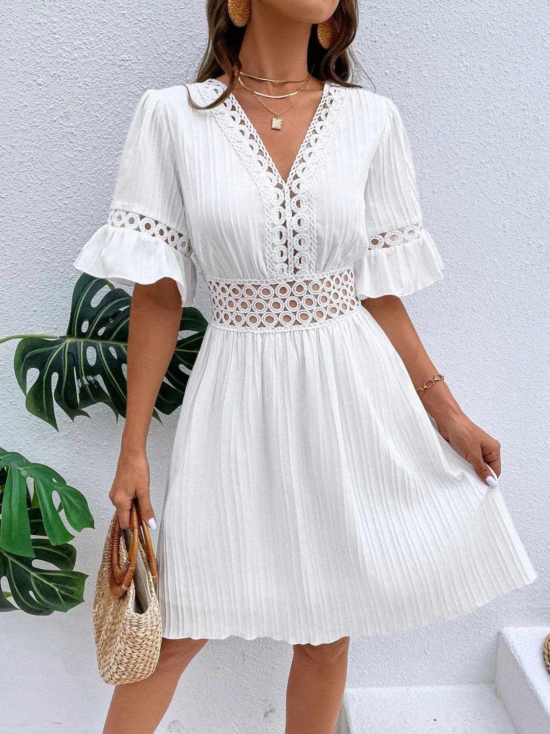 Trendsi Cutout flounce sleeve mini dress