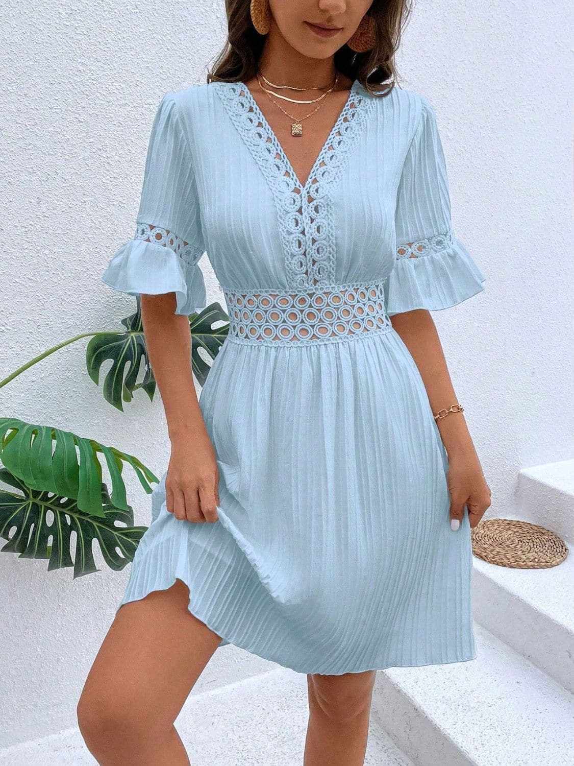 Trendsi Cutout flounce sleeve mini dress