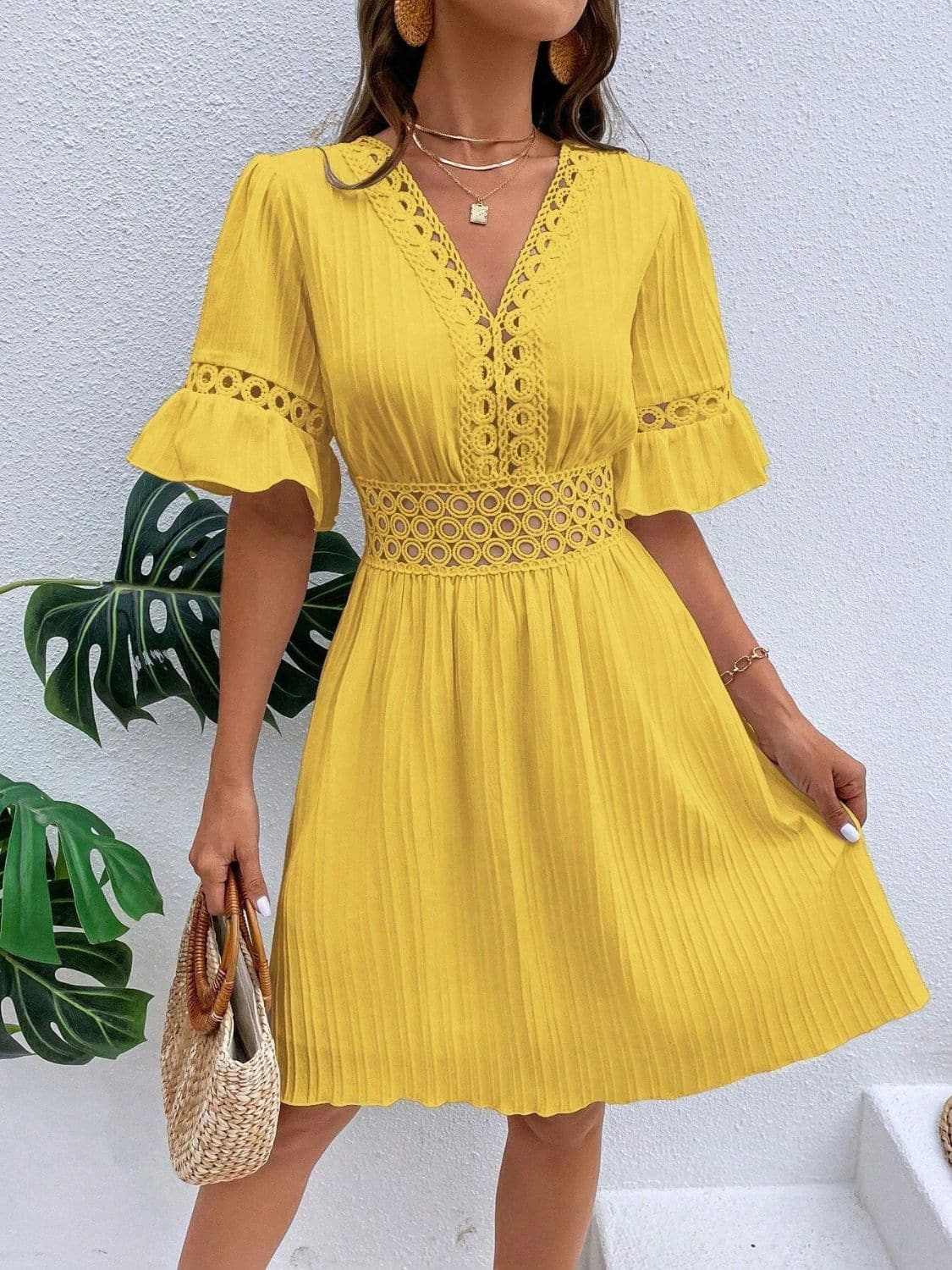 Trendsi Cutout flounce sleeve mini dress