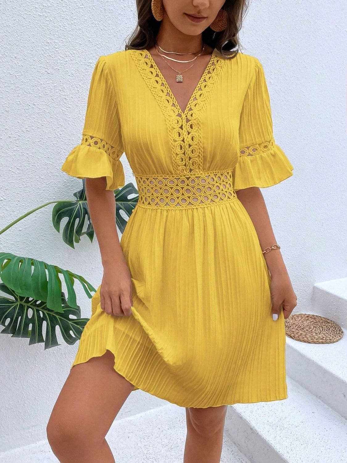 Trendsi Cutout flounce sleeve mini dress