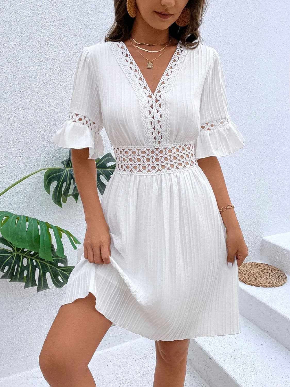 Trendsi Cutout flounce sleeve mini dress