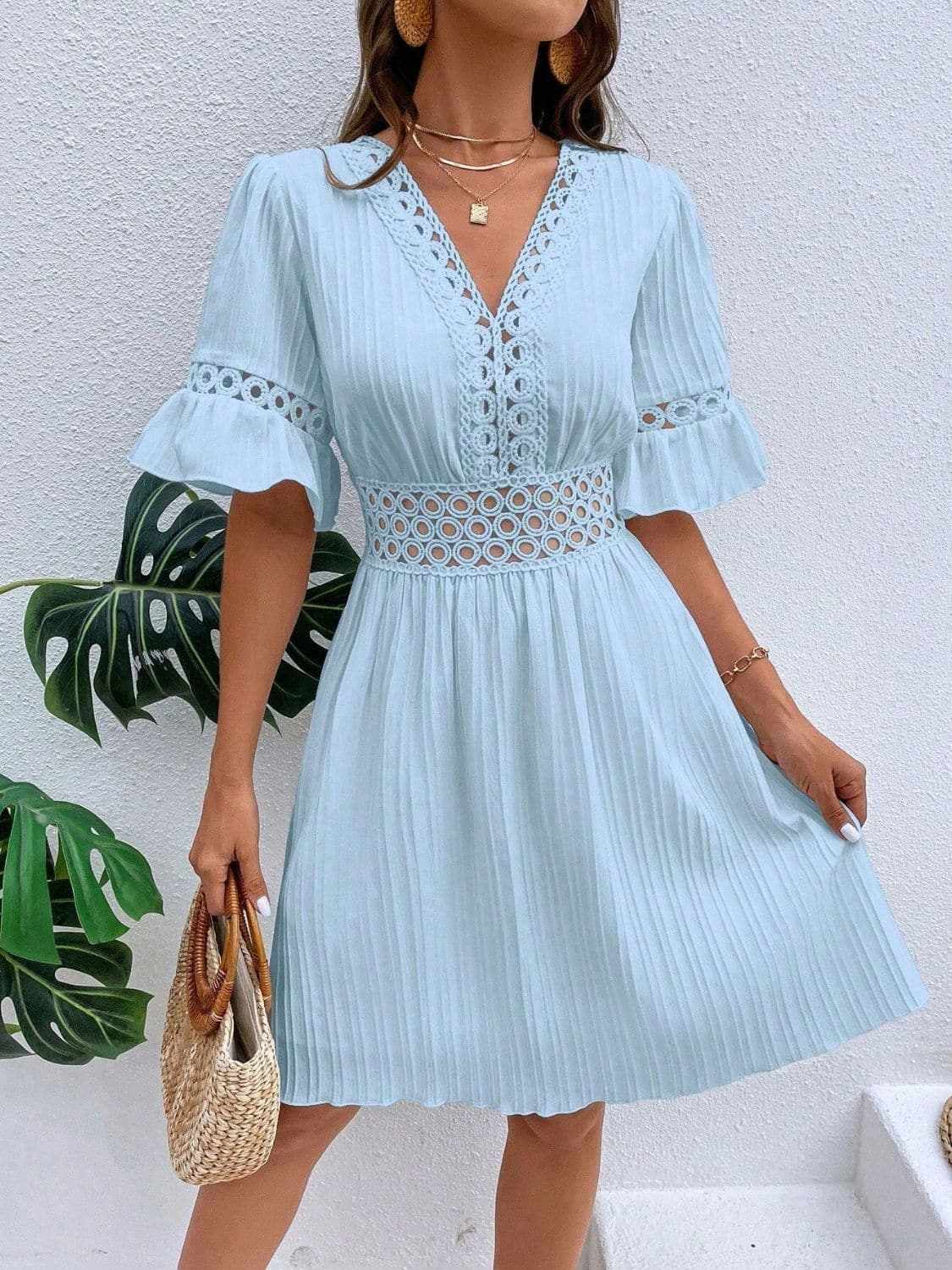 Trendsi Cutout flounce sleeve mini dress