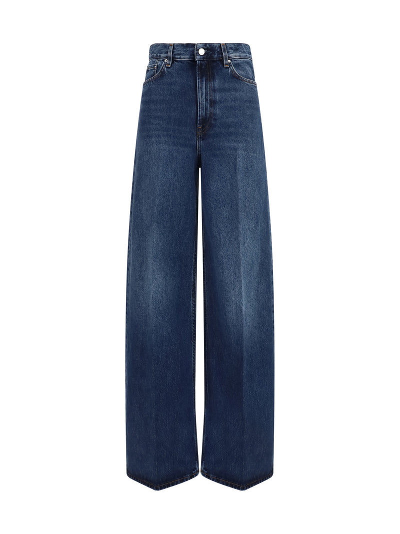 Wide-Leg Denim Jeans Dark Blue