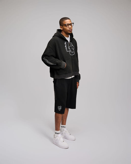 Double Heart LS Shorts - Black & White