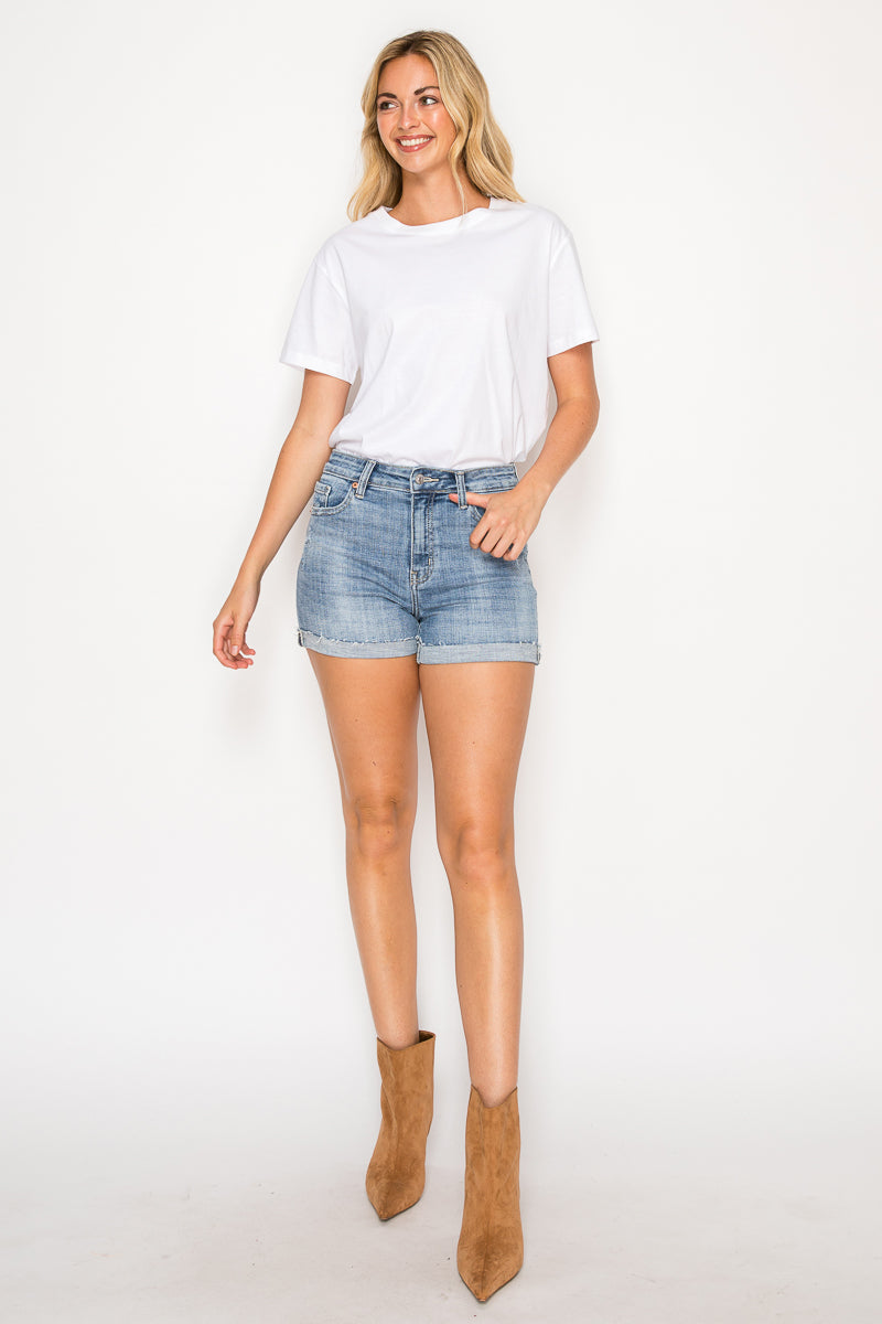 Kathy High Rise Cuffed Stretch Shorts