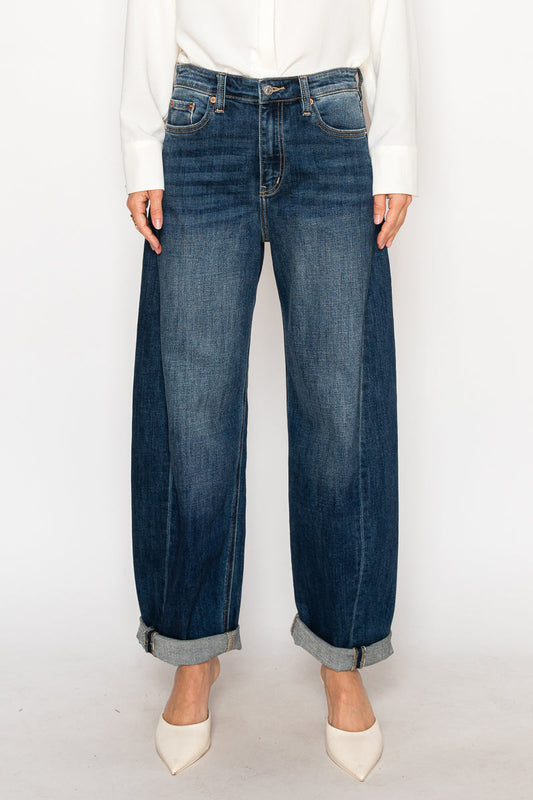 MARGAUX RELAXED TAPERED DARK WASH BARREL JEANS