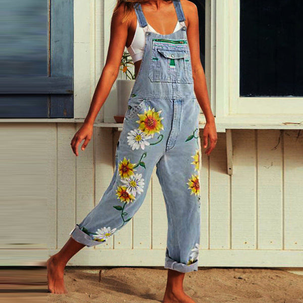 Women's Classic Fit Straight-Leg Washed Denim Strap Overalls
