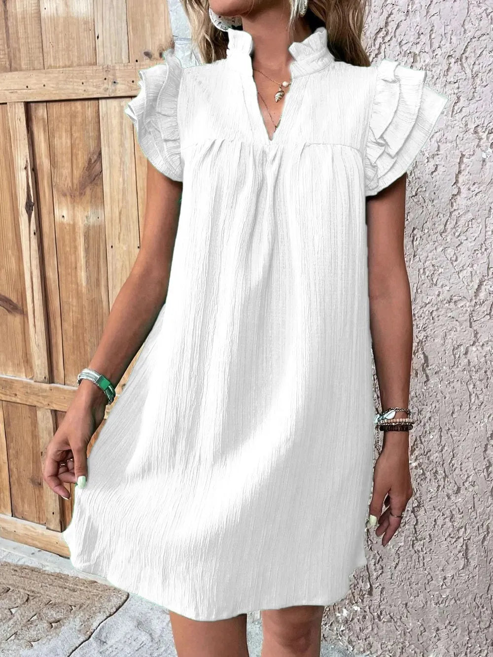 Ruffled Notched Cap Sleeve Mini Dress – Flirty Summer Style