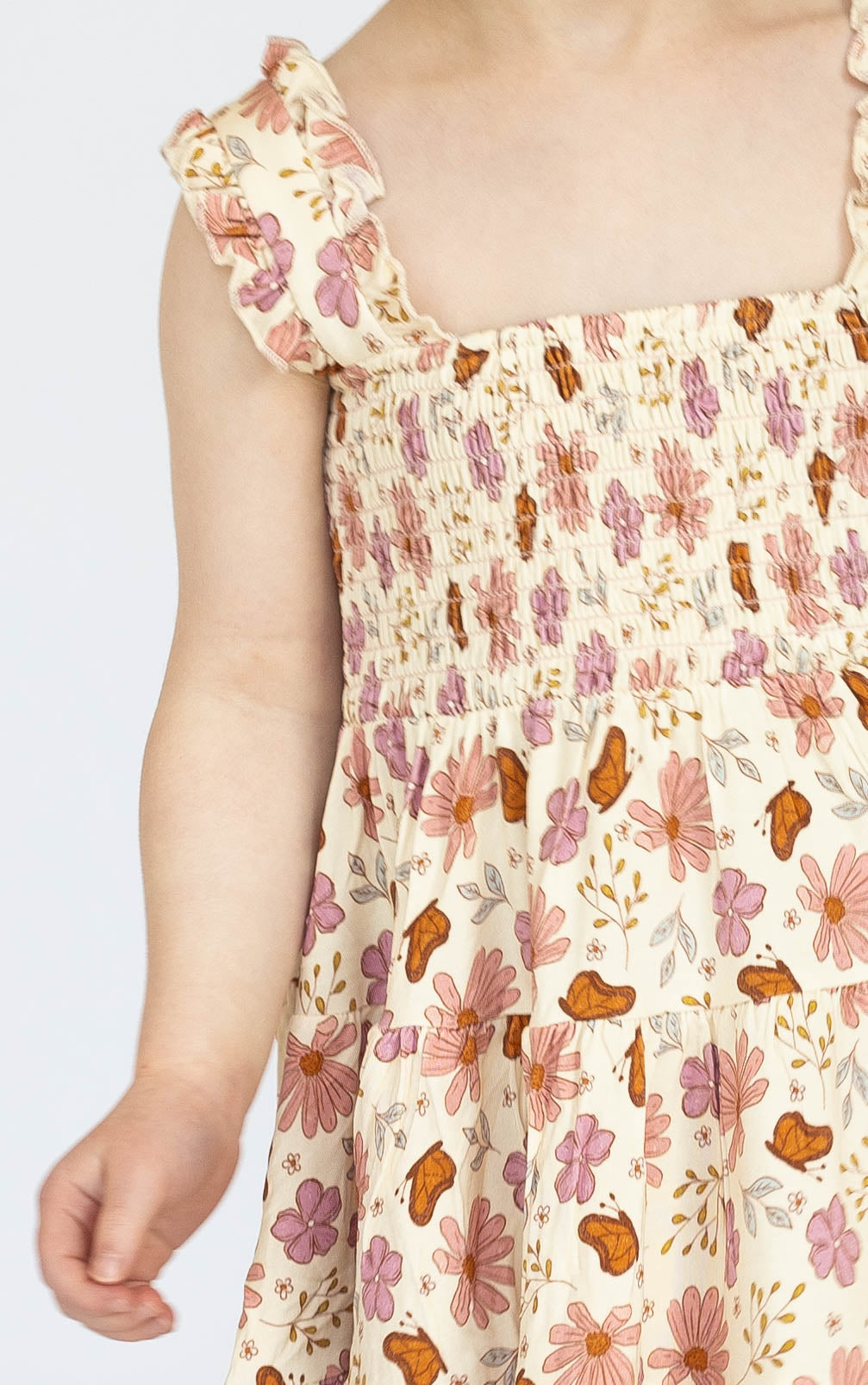 Floral Butterfly Shirred Dress