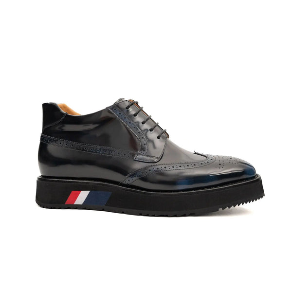 DIVINCH Navy Patent Brogue Bootie