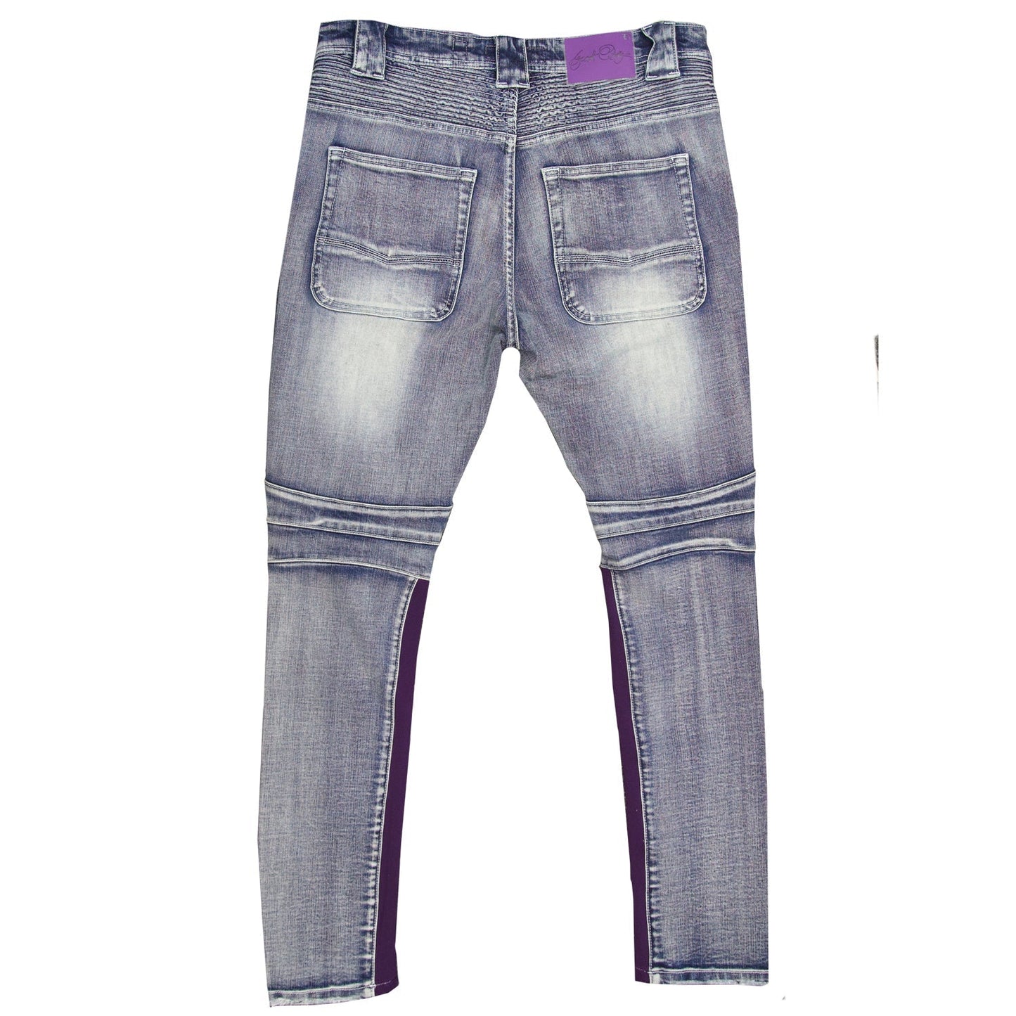 F1738 Denim Jeans w/ Contrast Knitting - Light Wash